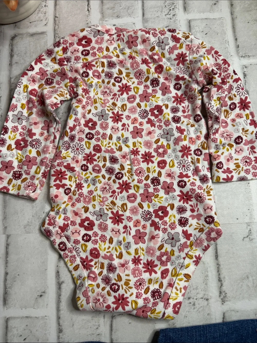Old Navy Girls Blue Denim Jeans with Pink Floral Embroidery